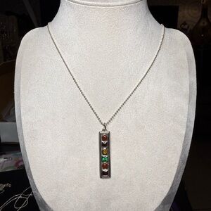 Sterling-silver Vertical Bar Pendant Necklace with Multicolor natural Stones